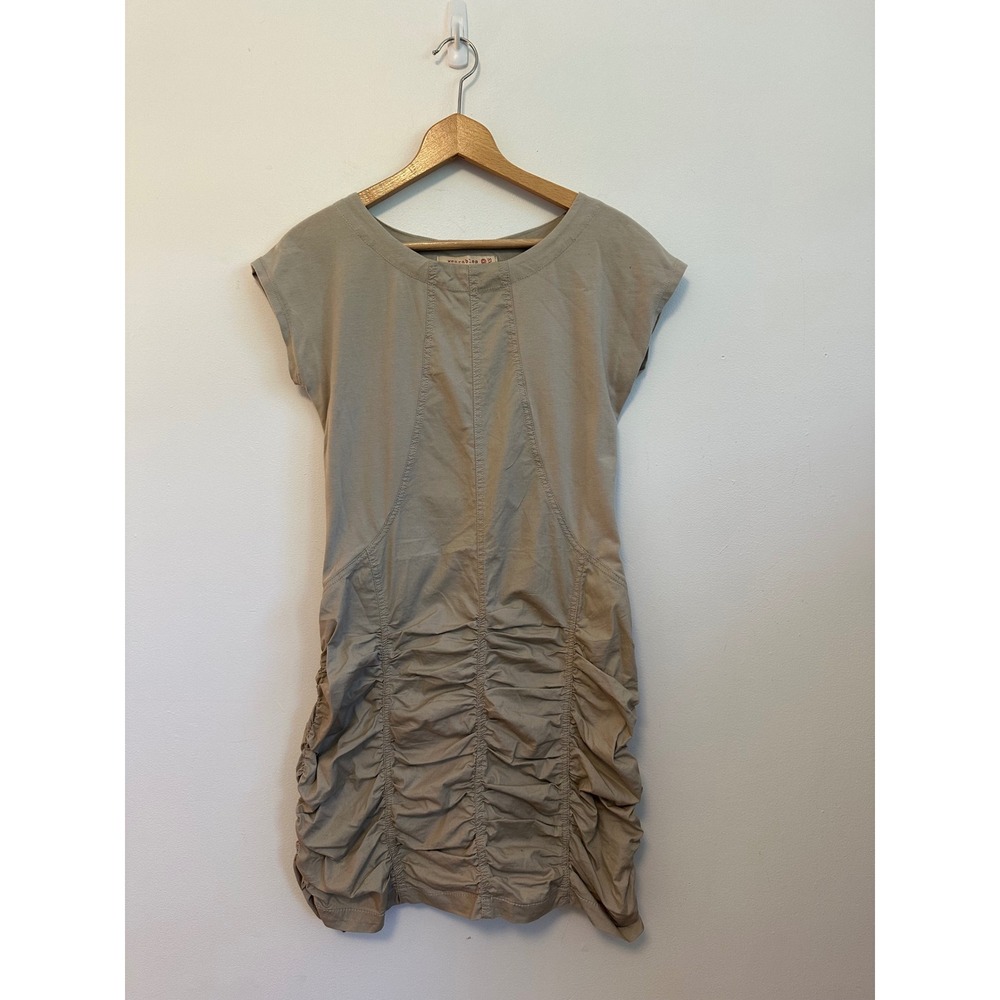 Wearables by CP Shades Tan Ruched Cap Sleeve Mini Dress | Size XS